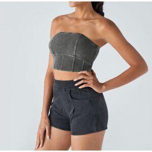 Halara Flex Skinny Washed Stretchy Knit Denim Casual Tube Top Sz Small Black